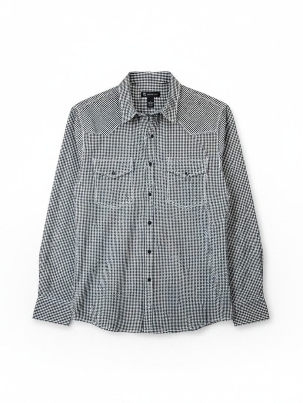 INC International Concepts Black White Gingham Pearl Snap Western Shirt Medium